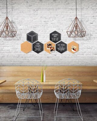 Kork und Kreidetafel Hexagons