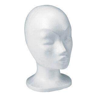 Female head »Mona« styrofoam     Size: 28x14cm, head circumference 57cm    Color: white