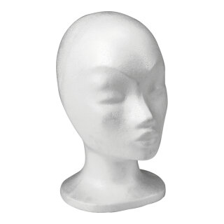 Female head »Mona« styrofoam     Size: 28x14cm, head circumference 57cm    Color: white