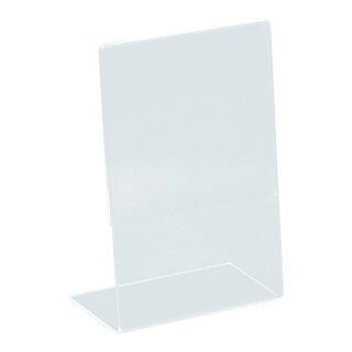 L-Aufsteller Plexiglas     Groesse: A6, 15x10,5x5cm    Farbe: klar     #