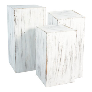 Pedestal 3pcs./set, wood, used look, nested 80x40x40, 60x35x35, 40x30x30cm Color: white