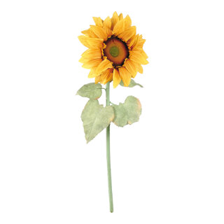 Sonnenblume Kunstseide, Blätter beflockt     Groesse: Ø 50cm, 130cm    Farbe: gelb/natur