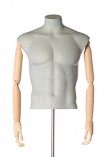 Darrol männlich 700-SERIE, kopfloser Herren Torso mit flexiblen Holzarmen und Hals-Lock System, grau/beige, exkl. Rollständer