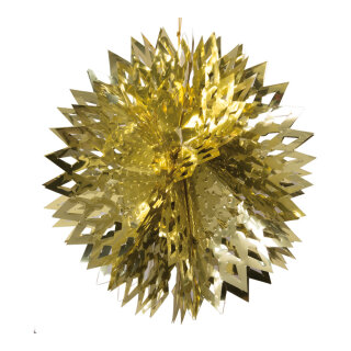 Folienkugel faltbar, Metallfolie, mit Hänger, schwer entflammbar     Groesse:Ø 35cm, 35cm    Farbe:gold   Info: SCHWER ENTFLAMMBAR