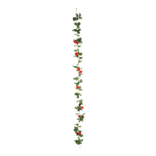 Erdbeerengirlande mit 18 Erdbeeren und Blüten     Groesse: 180cm    Farbe: grün/rot
