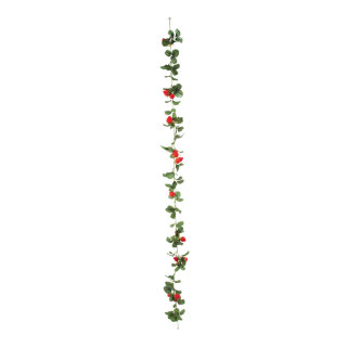 Strawberry garland with 18 strawberries and blossoms     Size: 180cm    Color: green/red