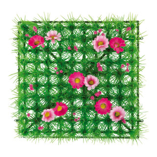 Grass tile »Anemones« PVC, artificial silk     Size: 25x25cm    Color: green/pink
