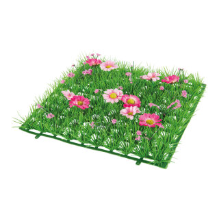 Grass tile »Anemones« PVC, artificial silk     Size: 25x25cm    Color: green/pink