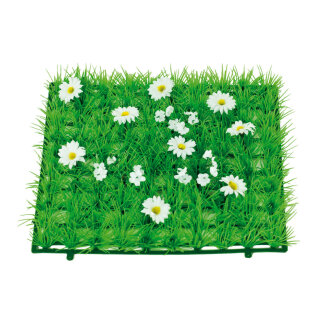 Grass tile »Daisies« plastic, artificial silk     Size: 25x25cm    Color: green/white