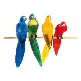 Parrot assorted colours, styrofoam, with feathers     Size: 9x29cm    Color: multicoloured