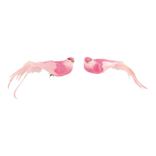 Vögel mit Clip 2-fach sortiert, Styrofoam mit Federn     Groesse: 6x26cm    Farbe: pink