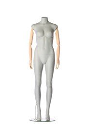 Darrol weiblich 700-SERIE, kopfloses Damen Mannequin mit flexiblen Holzarmen und Hals-Lock System, grau/beige