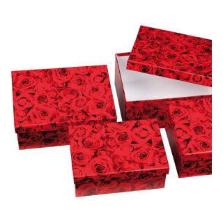 Boxen "Rosen", 4Sütck, nestend, Karton/Papier, rot/schwarz