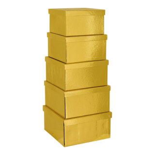 Boxen 5 Stk./Satz, quadratisch, nestend, Pappe     Groesse:20x20x11,5cm - 26x26x13,5cm    Farbe:gold