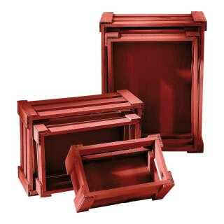 Lattenkisten Holz, 5 Stck./Satz, nestend     Groesse: von 37x28.5x15.5cm bis 21x12.5x9.5 cm    Farbe: rot