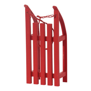 Mini-Schlitten Holz, mit Ziehschnur     Groesse: 20x9x5cm    Farbe: rot