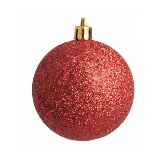 Weihnachtskugel, rot glitter      Groesse:Ø 8cm, 6 Stk./Blister   Info: SCHWER ENTFLAMMBAR