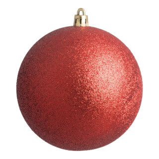 Weihnachtskugel mit festem Glitter, aus Kunststoff     Groesse: Ø 10cm    Farbe: rot