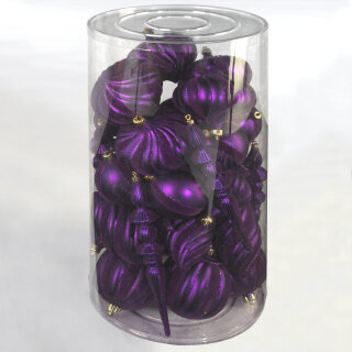 Weihnachtskugeln - Baumschmucksortiment Ornamente 18 Stk./Sack, Kunststoff, 10-25cm, violett, gebraucht