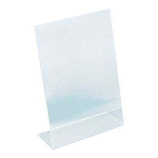 L-stand plexiglass     Size: A5, 21x15x7.5cm    Color: clear