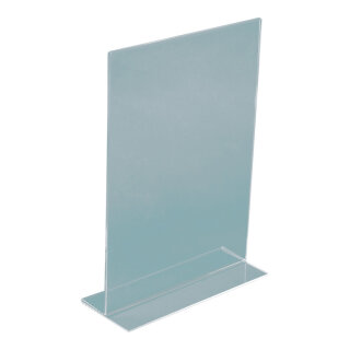 T-Aufsteller Hochformat, Plexiglas Größe:A6, 15,5x10,5x4,5cm Farbe: klar    #