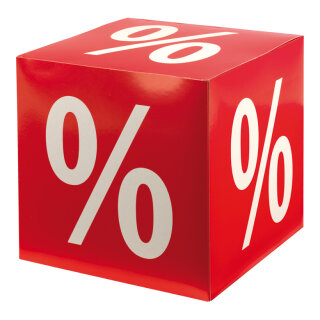 Würfel »%-Zeichen« Karton     Groesse:32x32x32cm    Farbe:rot/weiß     #
