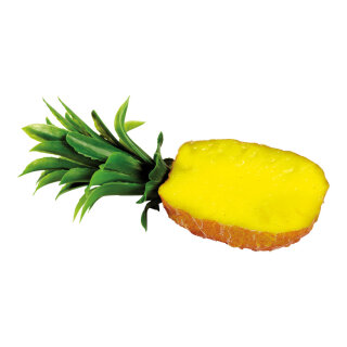 Ananashälfte Kunststoff, mit Blättern     Groesse: 21 cm lang    Farbe: gelb     #