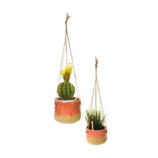 Hanging pots ceramic/rope - Material:  - Color: red/natural - Size: 13x15 cm