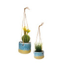 Hanging pots ceramic/rope 13x15 cm Color: blue/natural