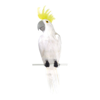 Cockatoo styrofoam/feathers     Size: 50x13x10 cm    Color: white/yellow