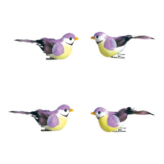 Vögel Schaum/Federn, 4 Stk./Satz     Groesse: 9,5x3,5 x4,5 cm    Farbe: flieder