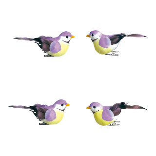 Birds foam/feathers, 4 pcs./set     Size: 9,5x3,5 x4,5 cm    Color: lilac