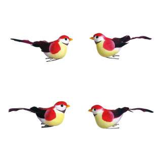 Vögel Schaum/Federn, 4 Stk./Satz     Groesse: 9,5x3,5 x4,5 cm    Farbe: rot