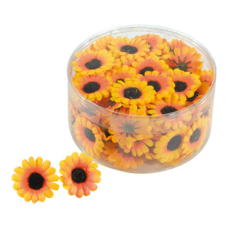 Sunflower heads 100pcs./blister - Material: artificial silk - Color: yellow/black - Size: Ø 3cm