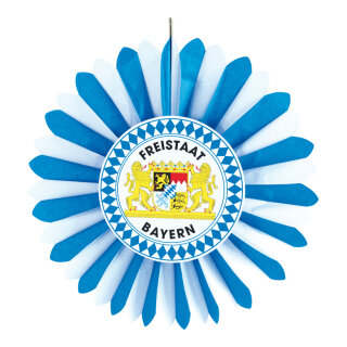 Rosette »Freistaat Bayern« aus Papier     Groesse:60cm    Farbe:weiß/blau     #   Info: SCHWER ENTFLAMMBAR