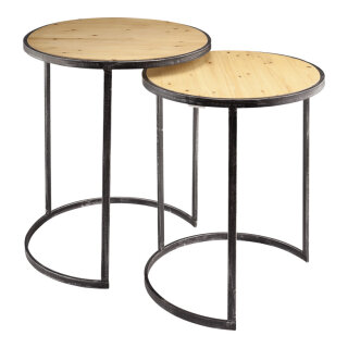 Wooden tables round - Material: set of 2 pieces - Color: natural-coloured - Size: 50x50x60cm X 45x45x55cm