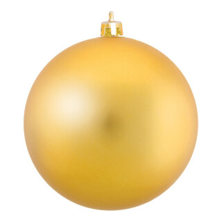 Christmas ball matt gold made of plastic - Material: flame retardent according to B1 - Color: matt gold - Size: Ø 10cm