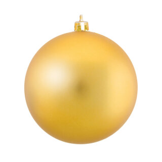 Christmas ball matt gold made of plastic - Material: flame retardent according to B1 - Color: matt gold - Size: Ø 14cm