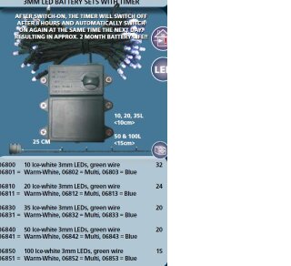 Batterie Lichterkette mit 6 h Timer (Schaltuhr)  grünes Kabel, 100 LEDs, warm-weiß, 15m lang