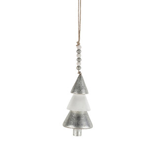 Holz Baum "Viborg", zum Hängen, H11cm, weiß/silber