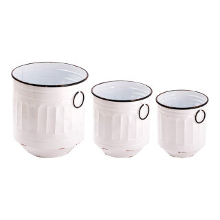 Metal buckets set of 3 with 2 handles - Material:  - Color: white - Size: 26xØ23cm 30xØ28cm 35xØ33cm