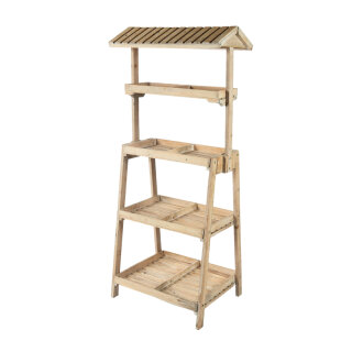 Wooden shelf with 4 layers, with roof     Size: 165x72x52cm    Color: natural-coloured