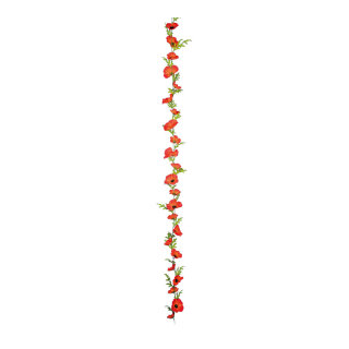 Poppy flower garland with 23 flower heads and leaves     Size: 180cm    Color: orange/green