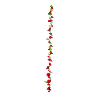 Poppy flower garland with 23 flower heads and leaves     Size: 180cm    Color: red/green