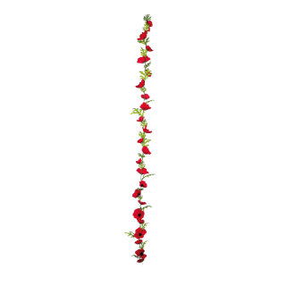 Poppy flower garland with 23 flower heads and leaves     Size: 180cm    Color: red/green