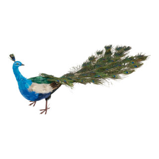 Pfau 2-teilig, Styrofoam mit Federn     Groesse:50x130cm    Farbe:natur