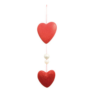 Heart chain 2-fold - Material: 2 beads with glitter styropor/plastic - Color: red - Size:  X 80cm