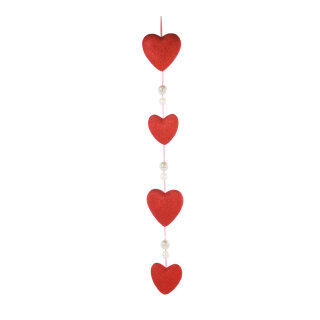 Heart chain 4-fold - Material: 6 beads with glitter styropor/plastic - Color: red - Size:  X 150cm