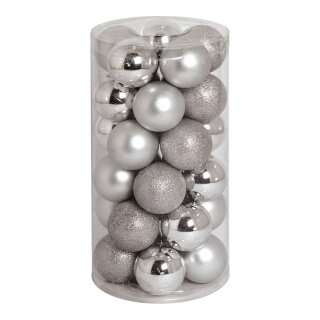 30 Christmas balls silver 12x shiny 12x matt - Material: 6x glittered - Color:  - Size: Ø 6cm
