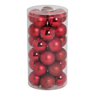 30 Weihnachtskugeln 12x glänzend, 12x matt, 6x beglittert     Groesse: Ø 6cm    Farbe: rot